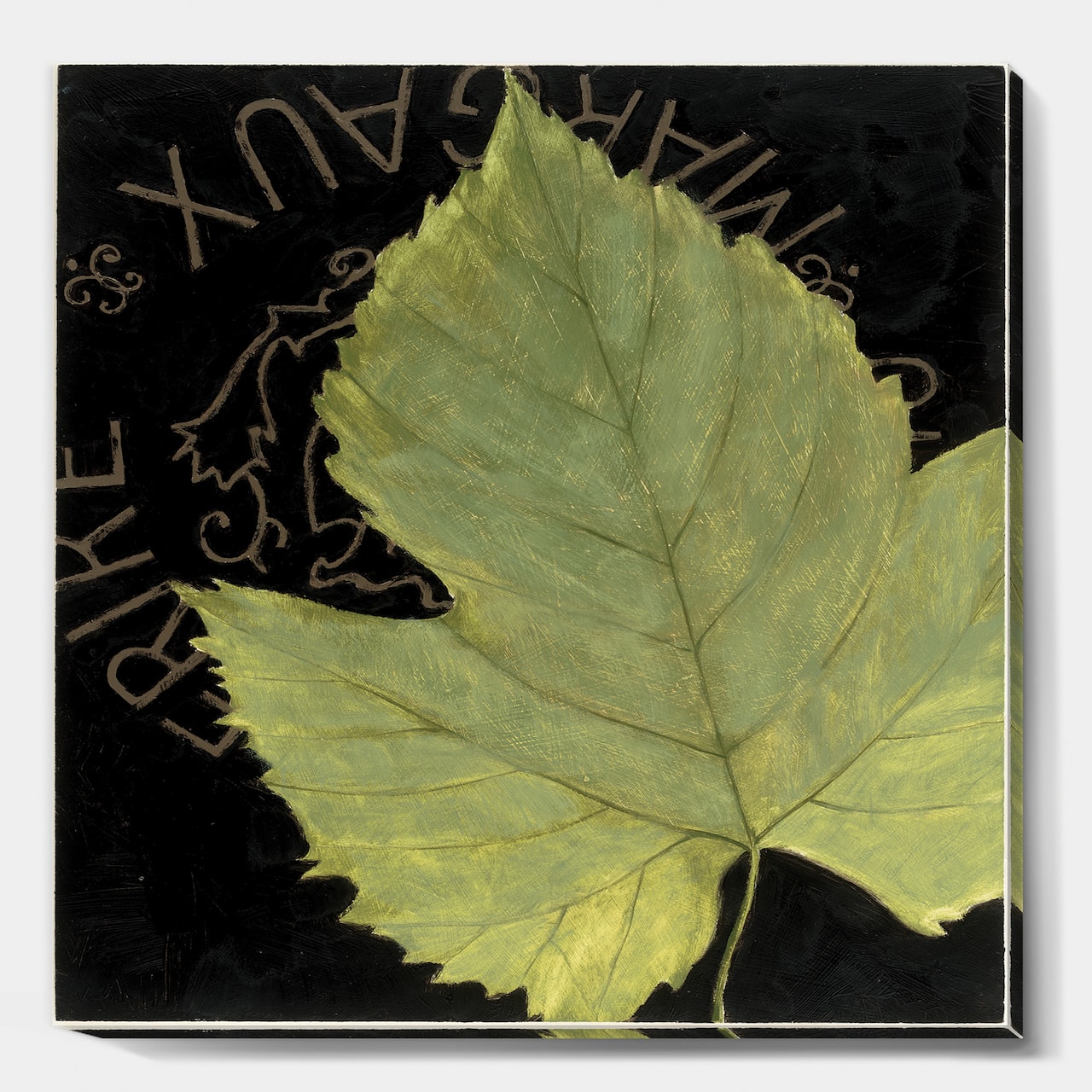 Designart - Green Leaf On Black - Traditional Canvas Artwork